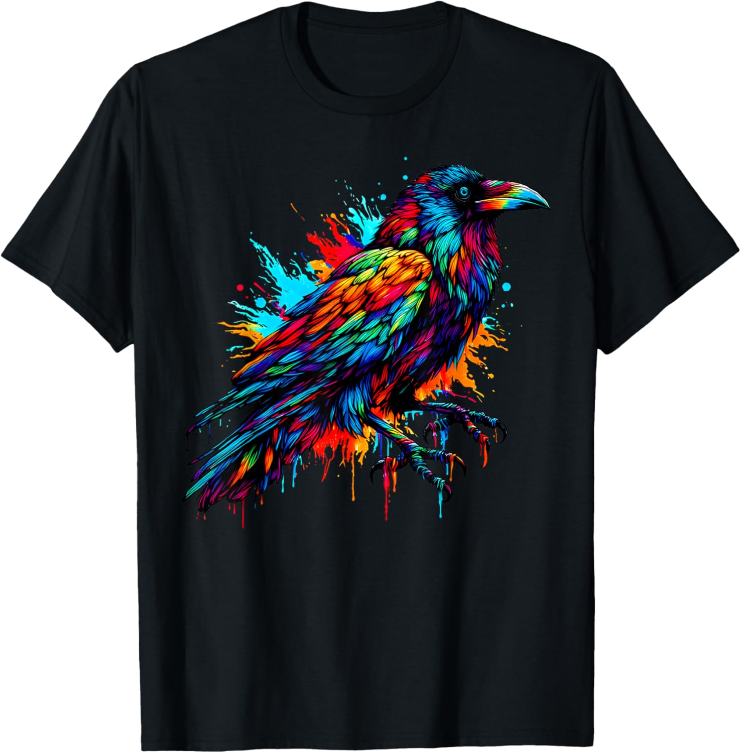 Cool Crow Bird Spirit Animal Illustration Tie Dye Art T-Shirt - T-Shirt | Black