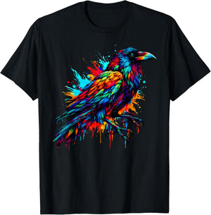 Cool Crow Bird Spirit Animal Illustration Tie Dye Art T-Shirt - T-Shirt | Black