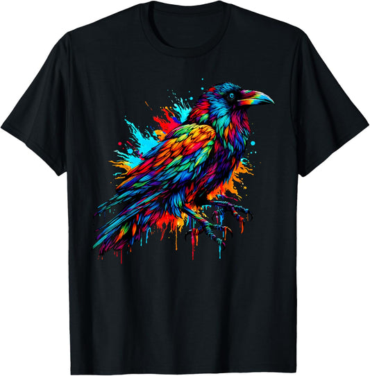 Cool Crow Bird Spirit Animal Illustration Tie Dye Art T-Shirt - T-Shirt | Black