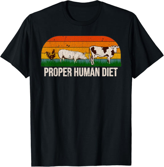 Vintage Proper Human Diet , Small, Black T-Shirt - T-Shirt | Black