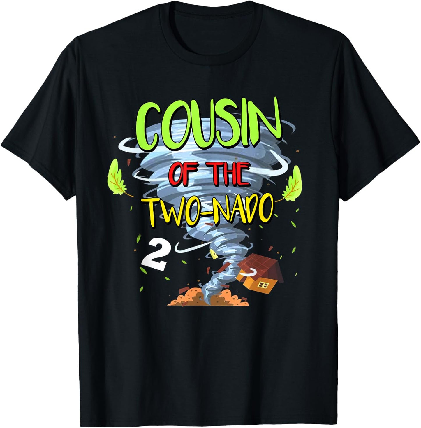 Cousin of the Two-nado Tornado Theme 2nd Birthday Party T-Shirt - T-Shirt | Black