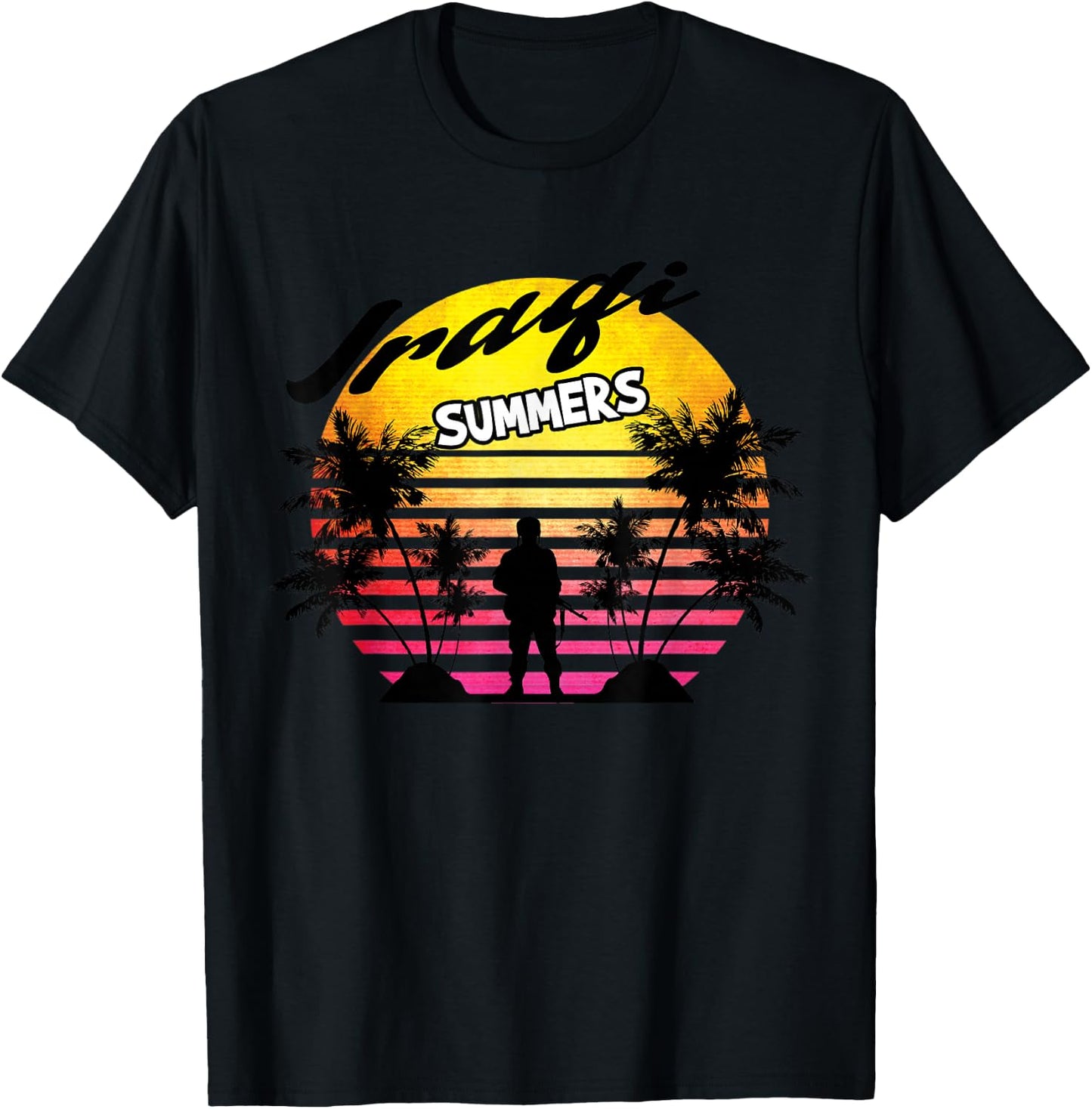 Retro Sun Iraqi Summers Veteran Gift Funny Iraq Veteran T-Shirt - T-Shirt | Black