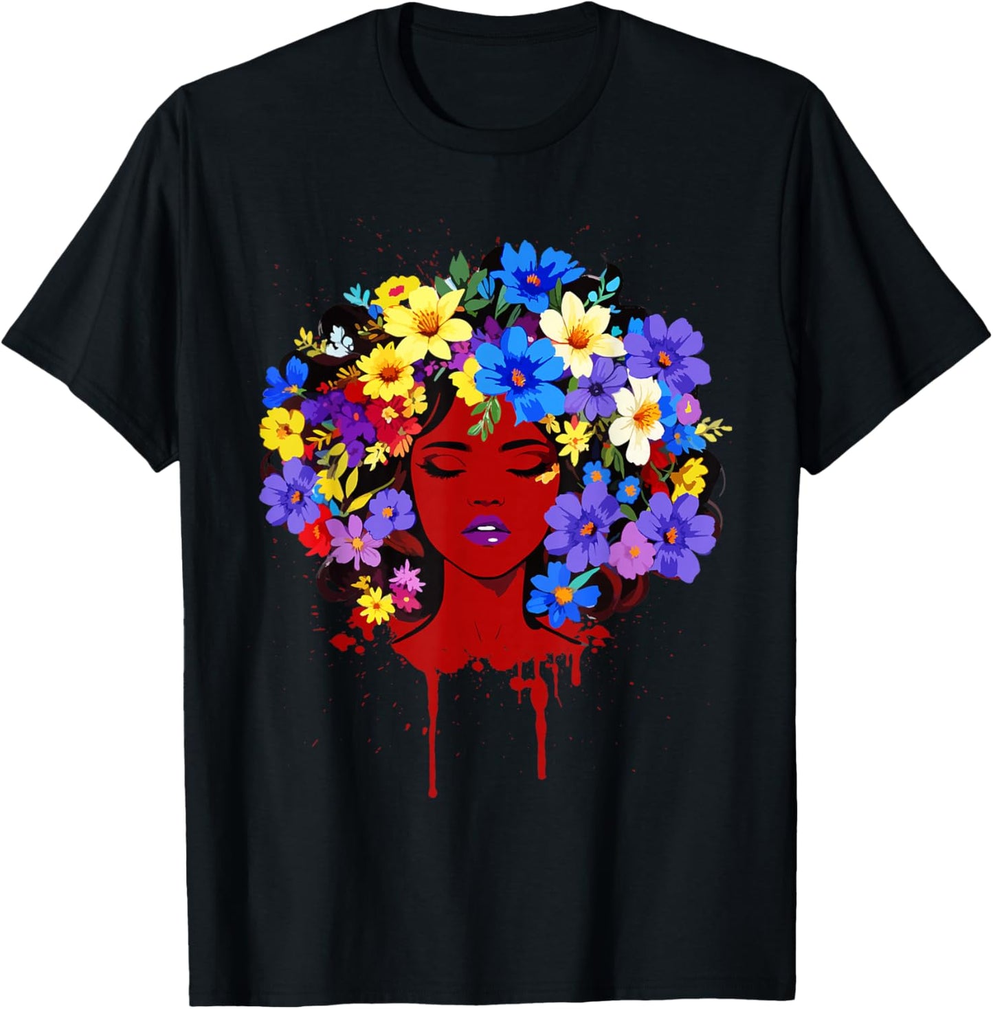 Afro Girl Flower Hair Black History Juneteenth Black Queen T-Shirt - T-Shirt | Black
