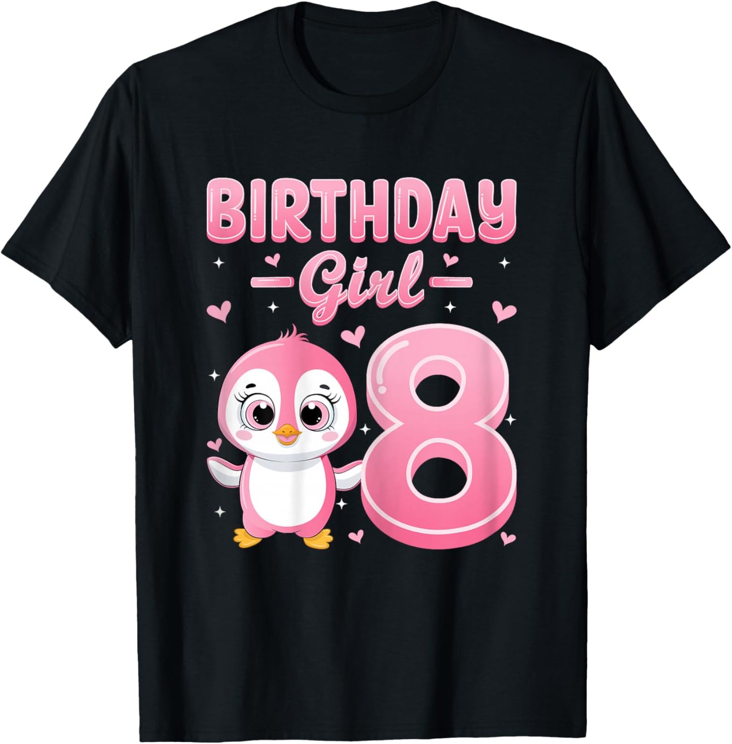 Birthday Girl Cute Penguin 8th Birthday 8 Years Old Girls T-Shirt - T-Shirt | Black
