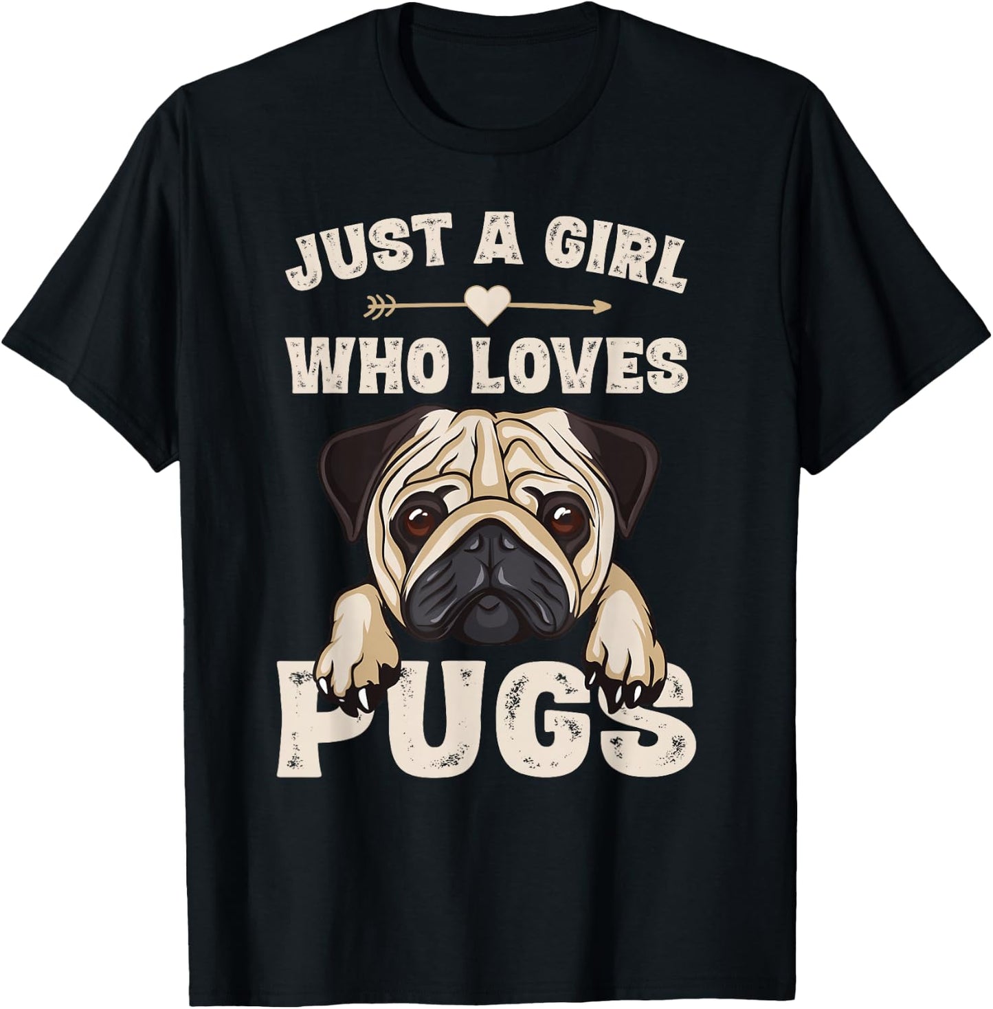 Funny Pug Dog Gifts for Girls Just a Girl Who Loves Pugs T-Shirt - T-Shirt | Black