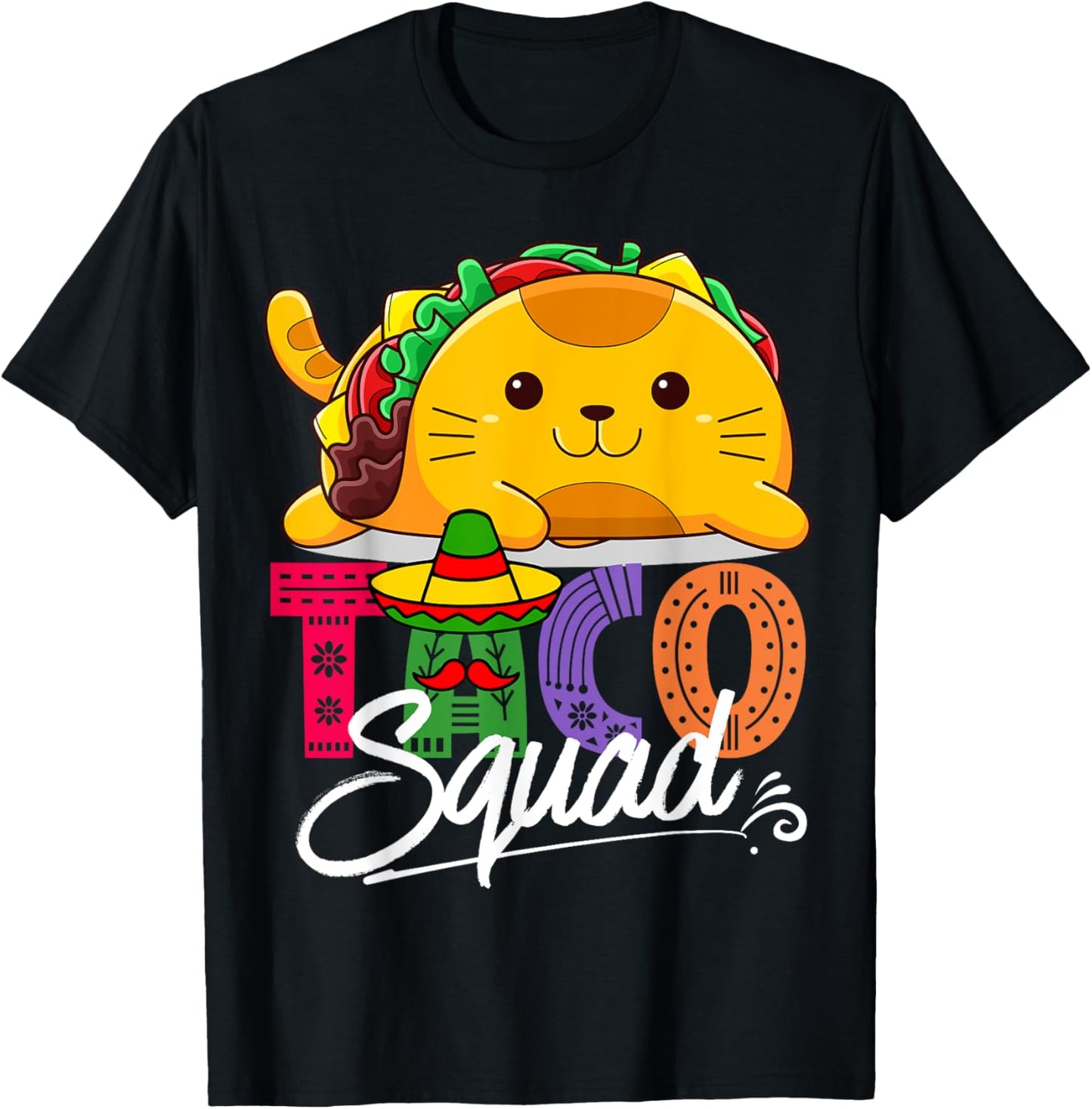 Cat Taco Squad Cinco De Mayo Cute Funny Mexican Food Lover T-Shirt - T-Shirt | Black