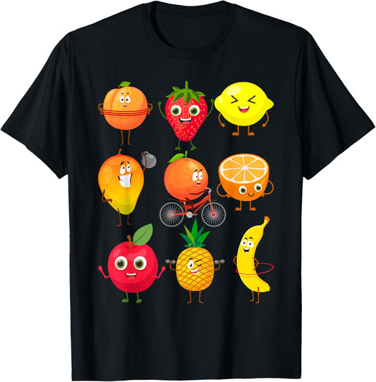 Funny Fruits Collage Fruit and Vegetables T-Shirt - T-Shirt | Black