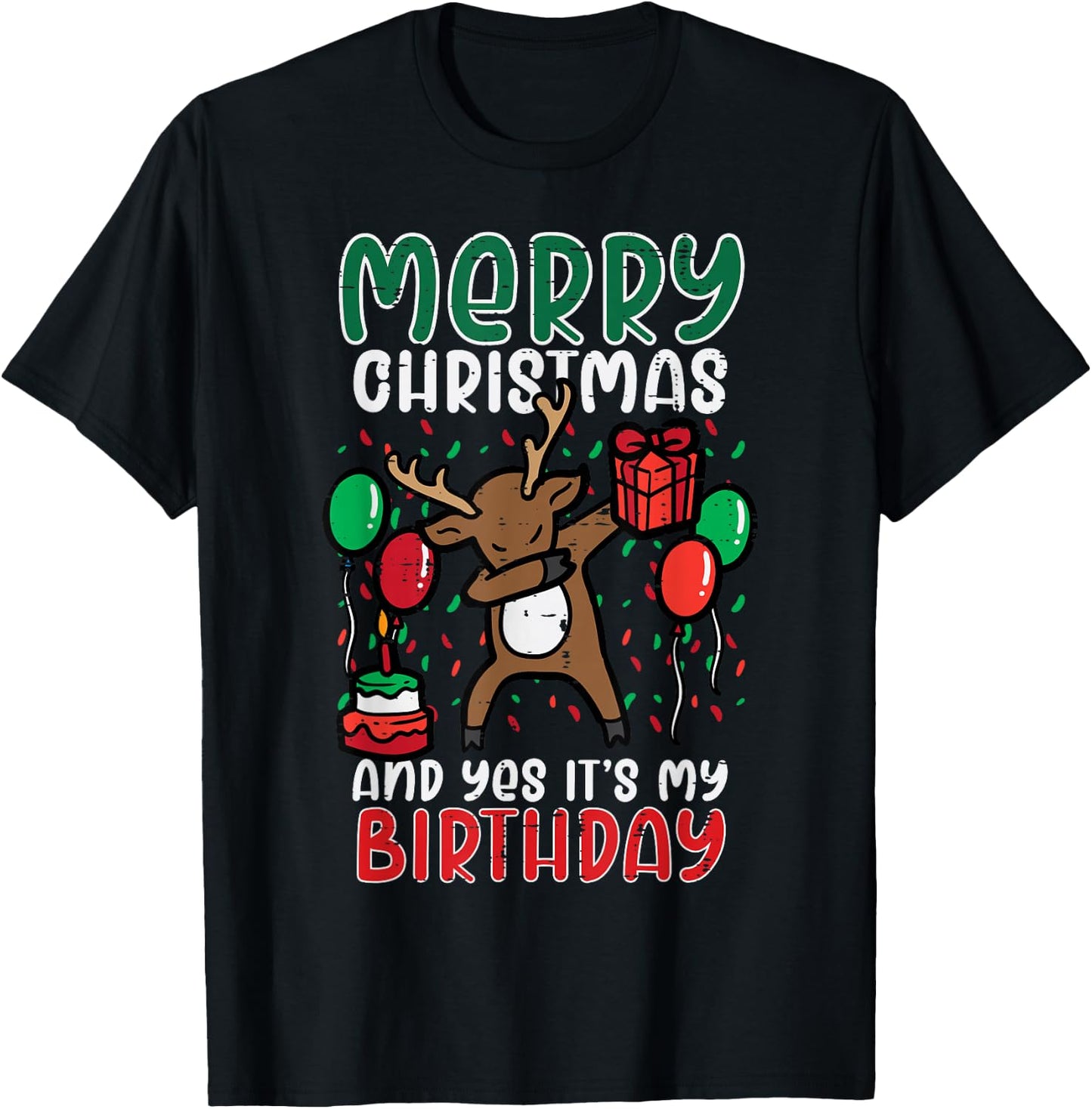 Merry Christmas Its My Birthday Reindeer Dab Xmas Bday Kids T-Shirt - T-Shirt | Black