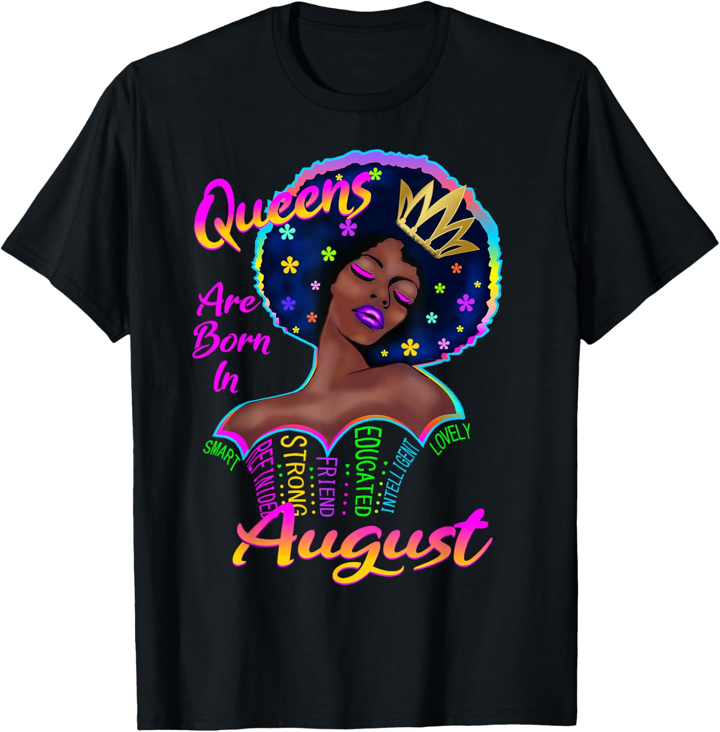 Retro Queens are Born in August Birthday Shirt Black T-Shirt - T-Shirt | Black