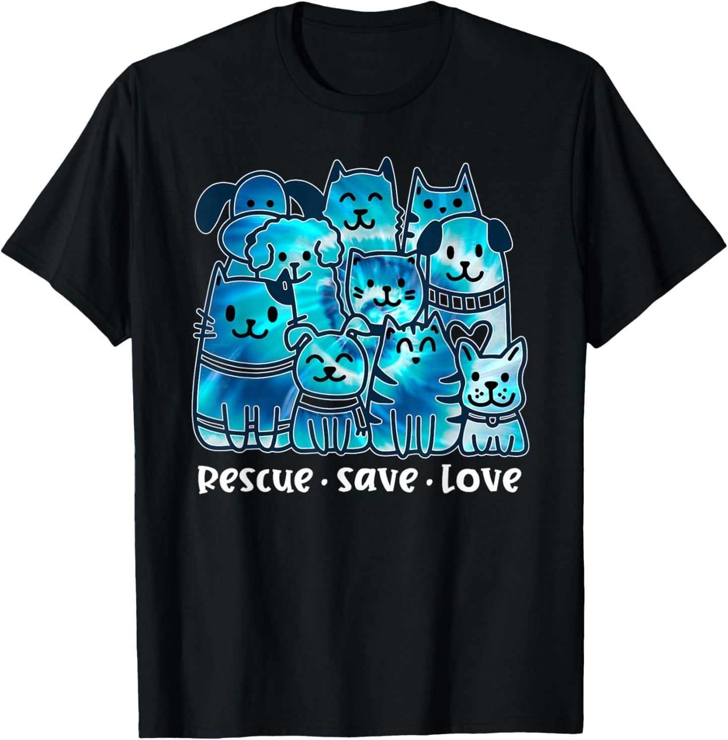 Rescue Save Love Cute Tie Dye Animal Rescue Dog Cat Lovers T-Shirt - T-Shirt | Black