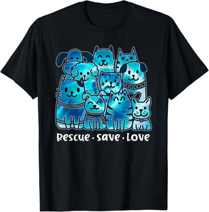 Rescue Save Love Cute Tie Dye Animal Rescue Dog Cat Lovers T-Shirt - T-Shirt | Black
