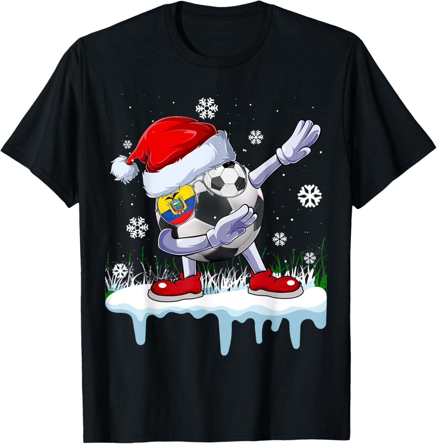 Funny Santa Soccer Dabbing Ugly Christmas Sweater T-Shirt - T-Shirt | Black