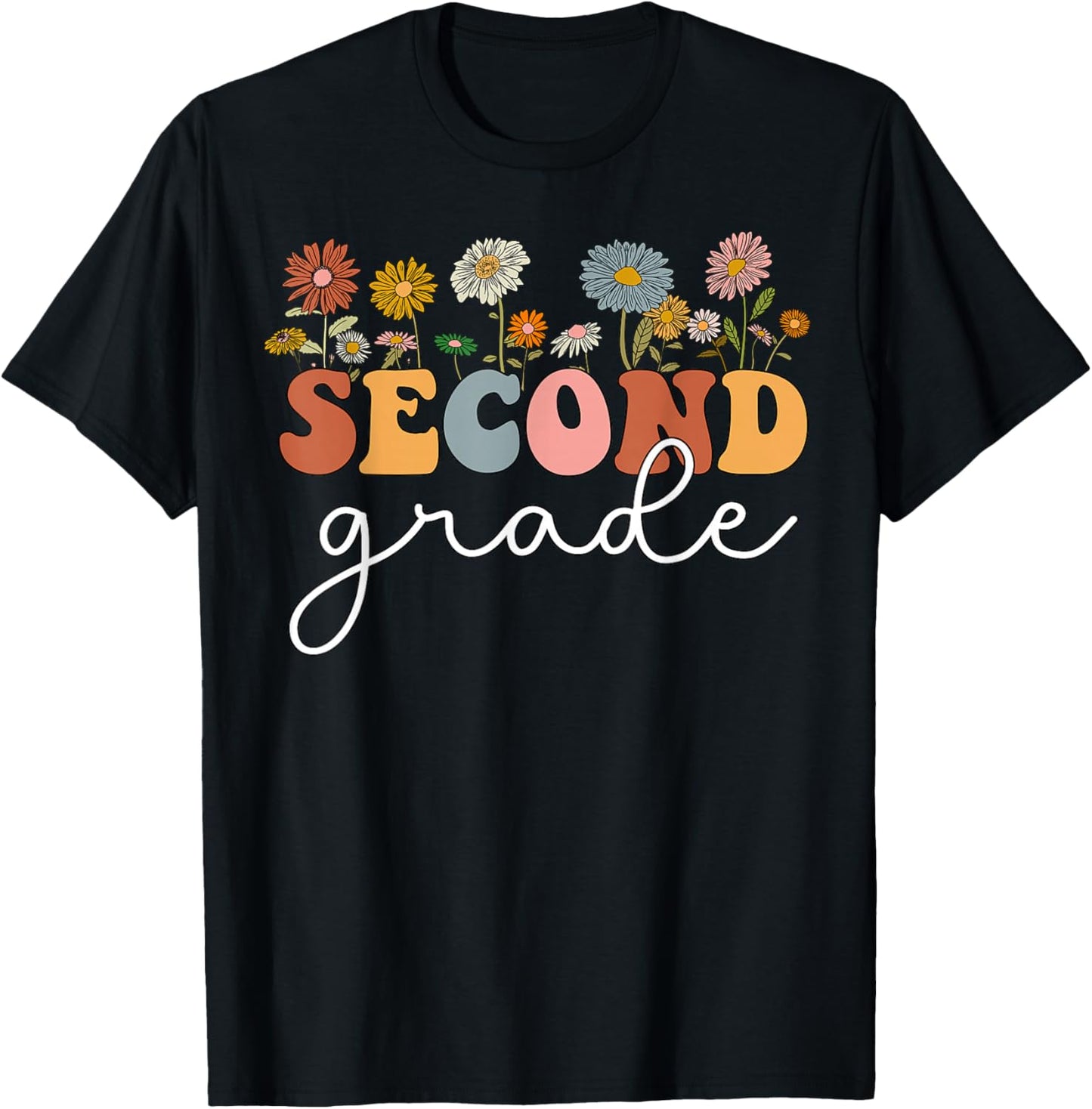 Second Grade Teacher Wildflower 2nd Grade Back To School T-Shirt - T-Shirt | Black