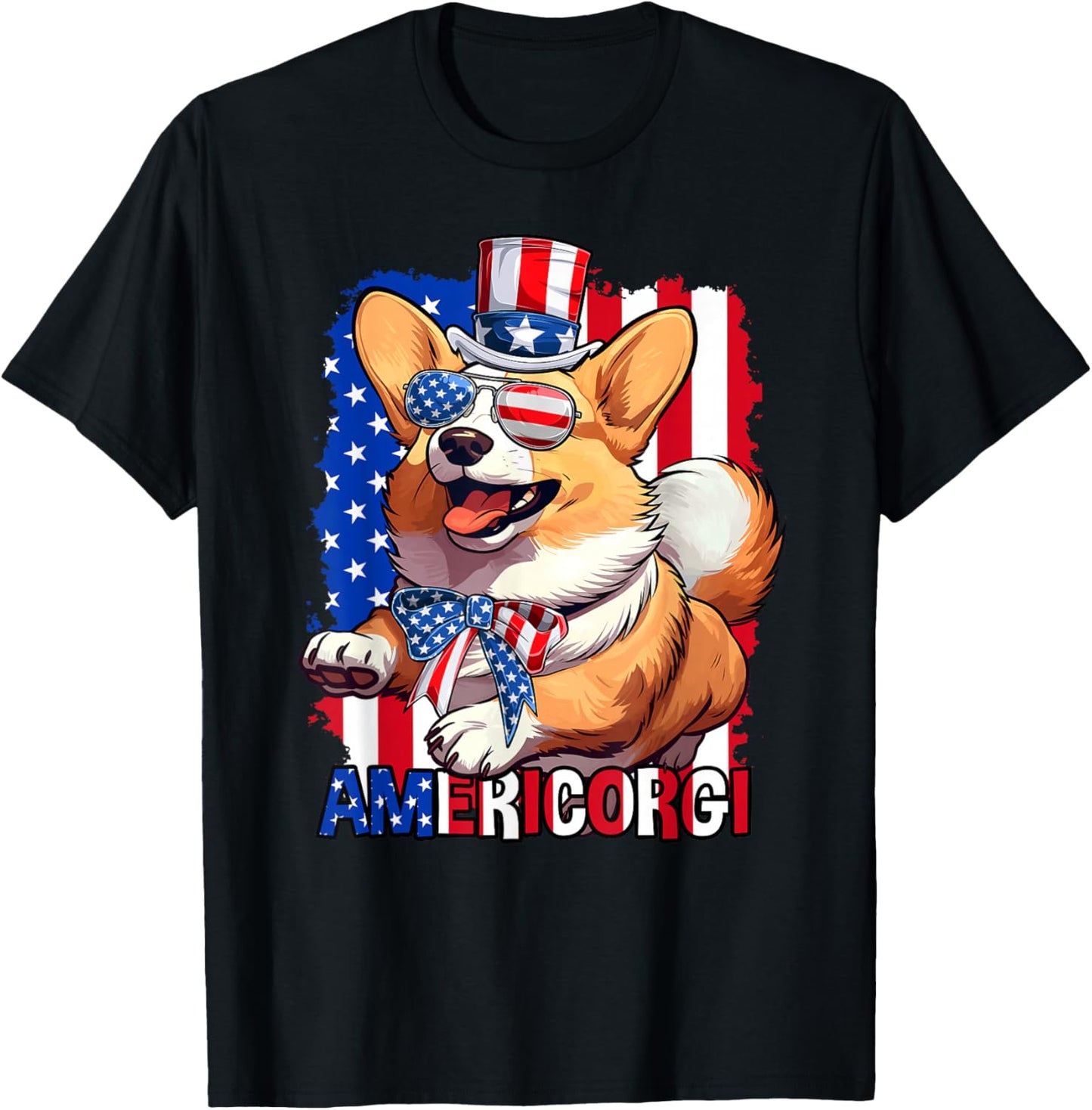 Corgi Dog 4th of July American USA Flag Patriotic Funny T-Shirt - T-Shirt | Black