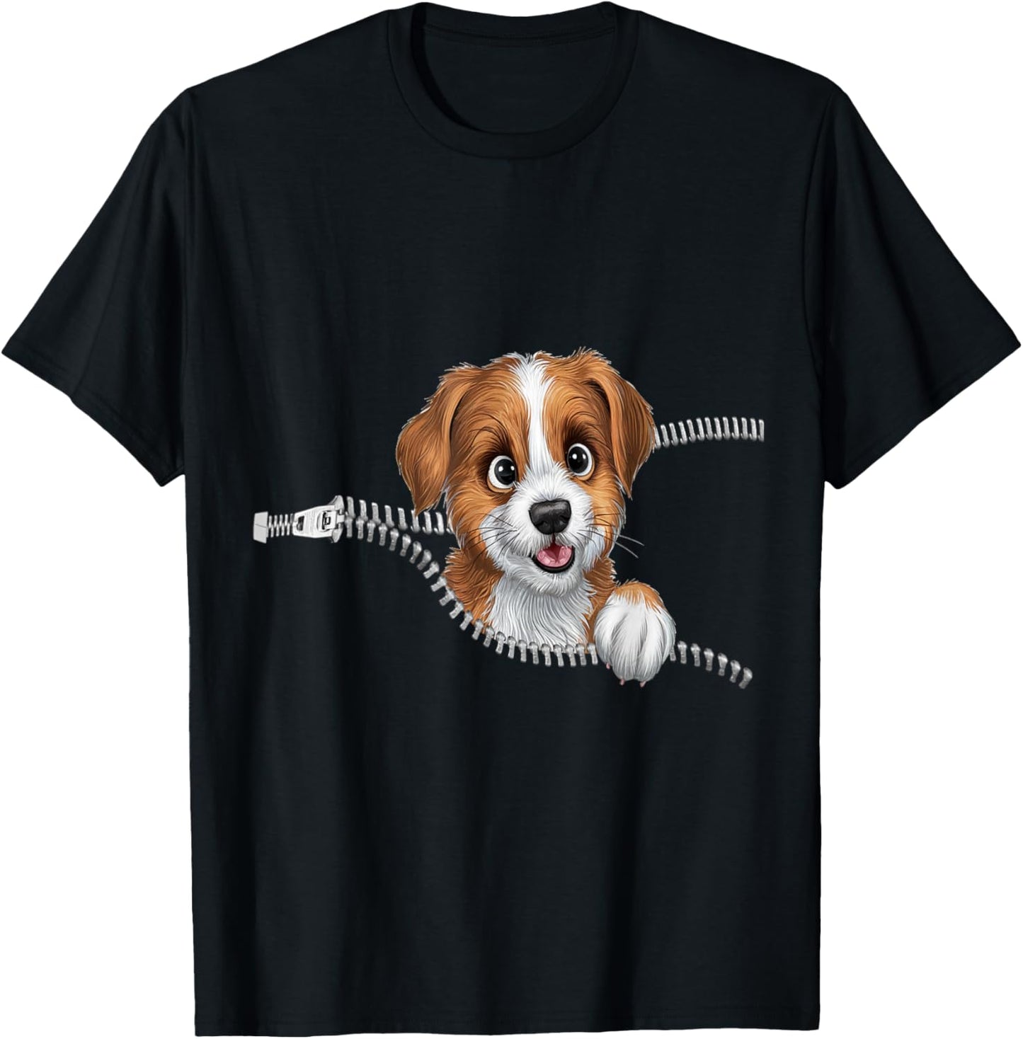 Cute Dog in Pocket Funny Zipper Pocket Graphic Design Puppy Women Girls Kids T-Shirt - T-Shirt | Black