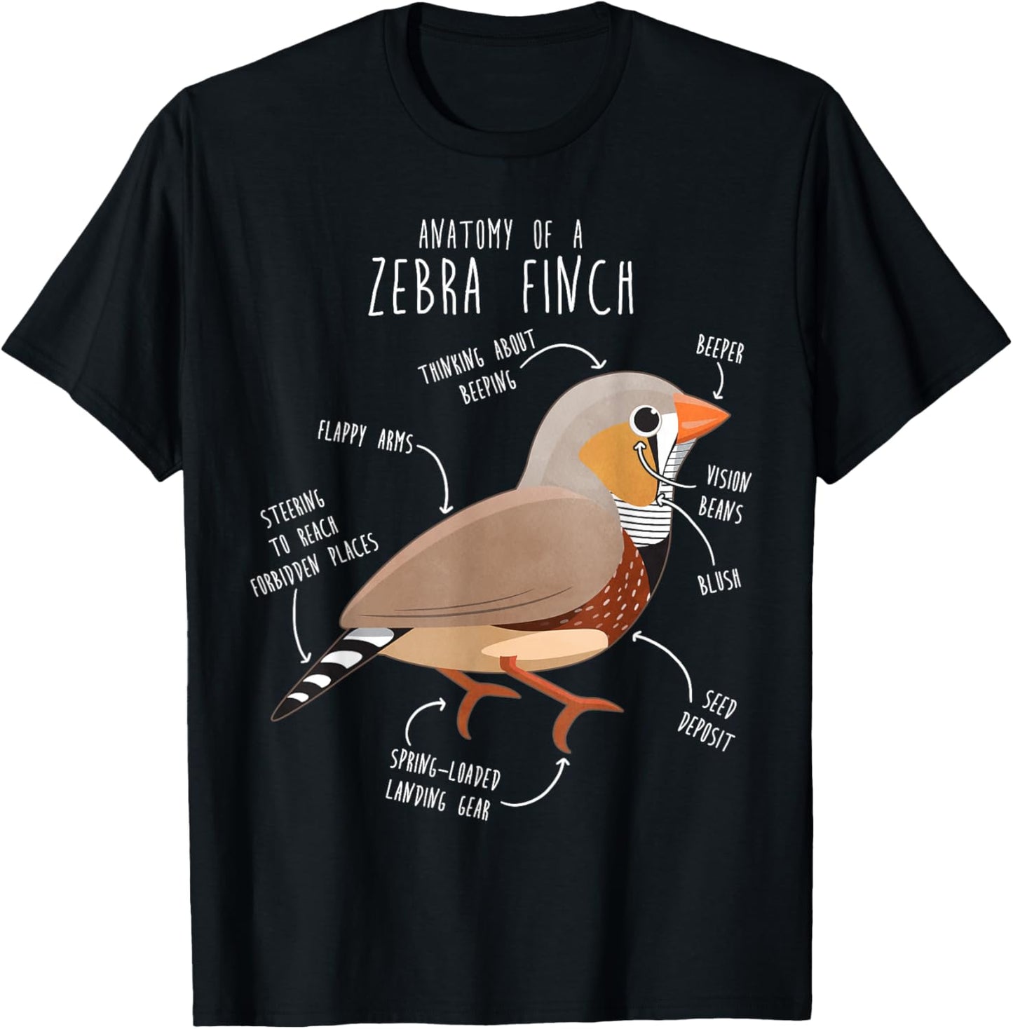 Zebra Finch Anatomy, Funny Cute Pet Bird Mom, Finch Dad T-Shirt - T-Shirt | Black