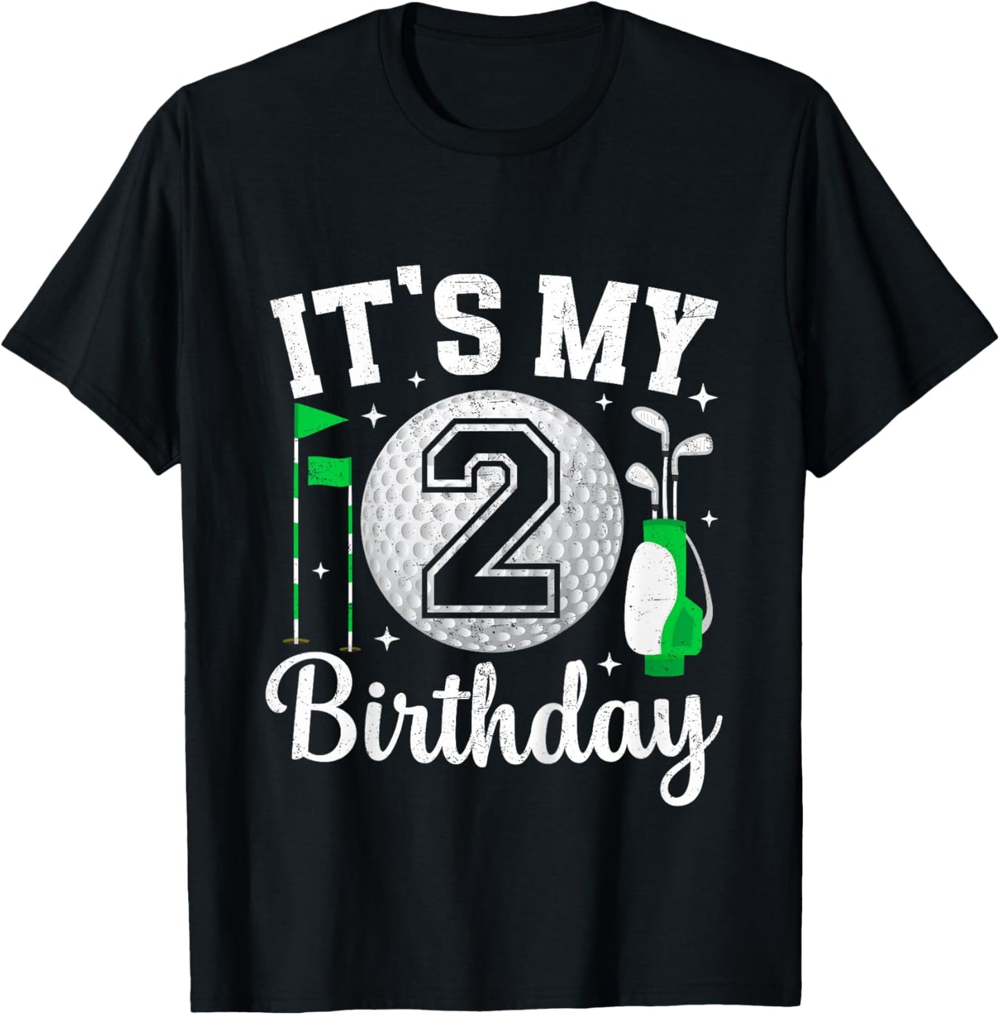 Kids It's My 2nd Birthday Golf 2 Year Old Golf Player Birthday T-Shirt - T-Shirt | Black