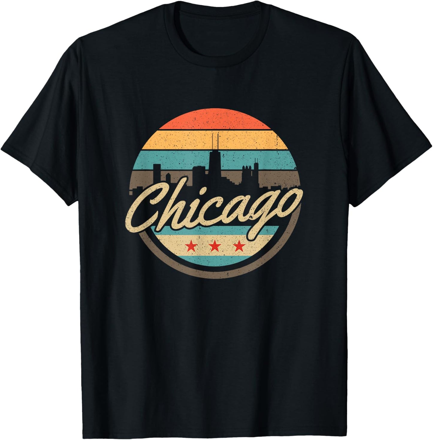 Chicago Flag Skyline Vintage Illinois USA Souvenir T-Shirt - T-Shirt | Black