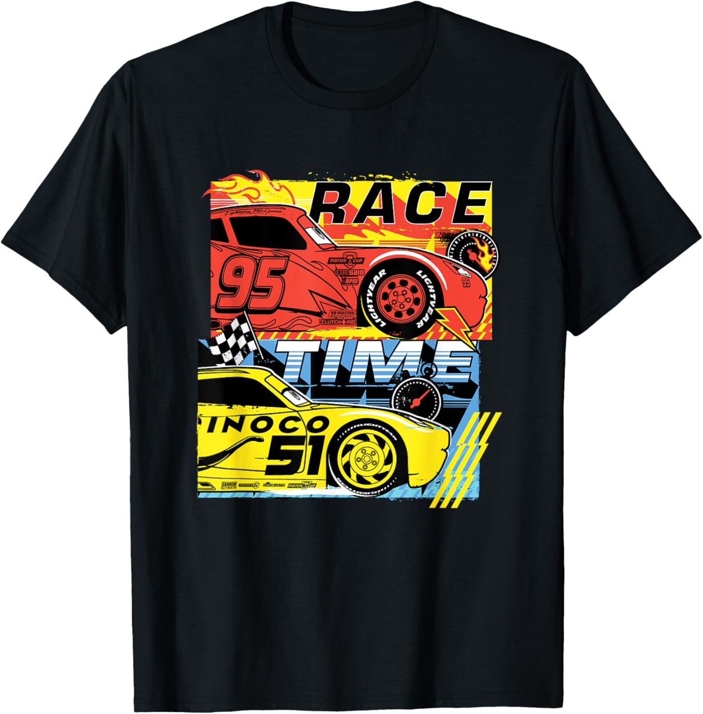 Disney Pixar Cars 3 McQueen And Cruz Race Time Chest Poster T-Shirt - T-Shirt | Black