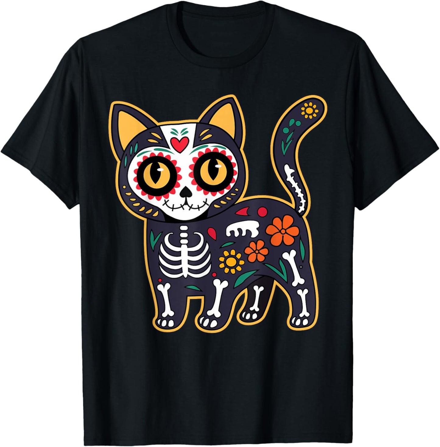 Sugar Skull Cat Halloween Dia De Los Muertos Day of Dead Men Women Kids T-Shirt - T-Shirt | Black