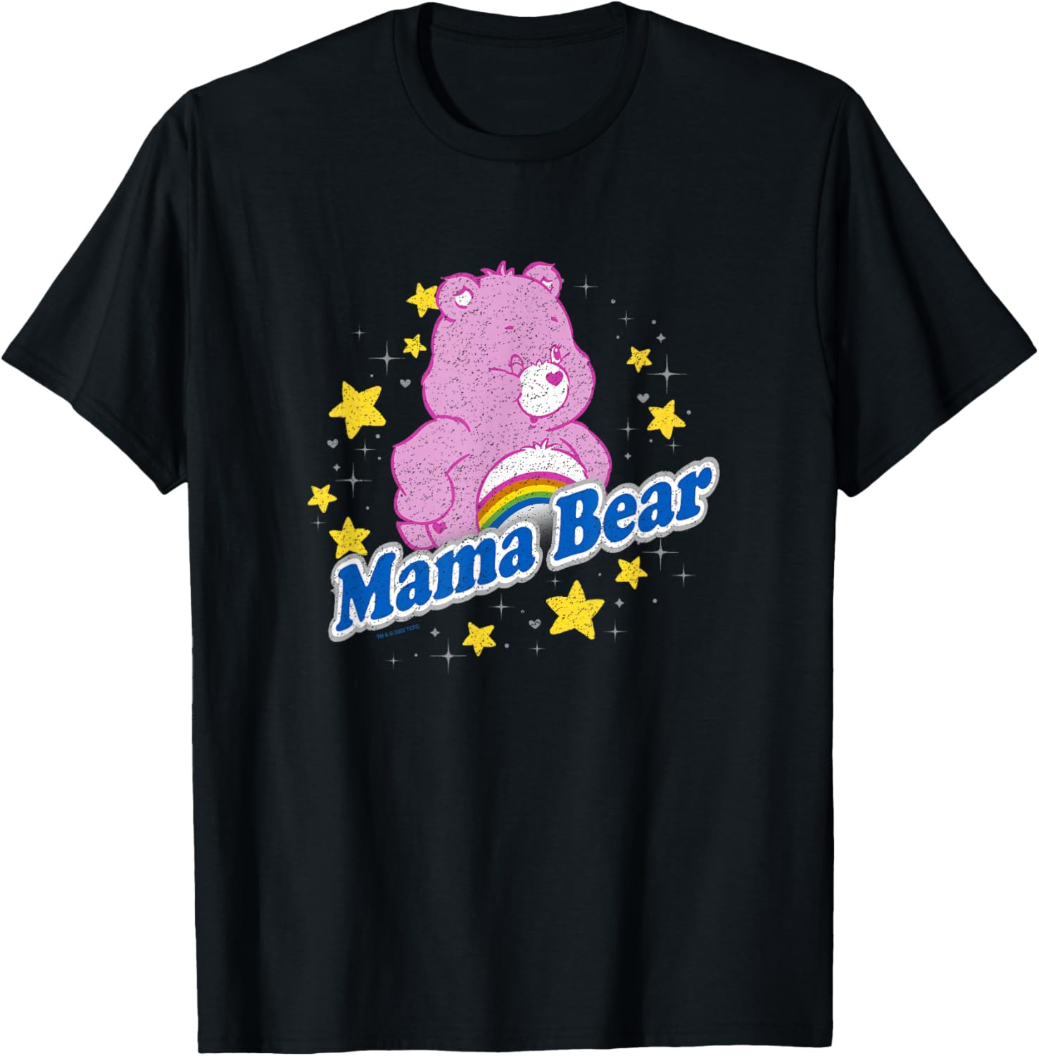 Care Bears Mama Bear Cheer Bear Rainbow Stars Vintage Logo T-Shirt - T-Shirt | Black