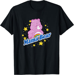 Care Bears Mama Bear Cheer Bear Rainbow Stars Vintage Logo T-Shirt - T-Shirt | Black