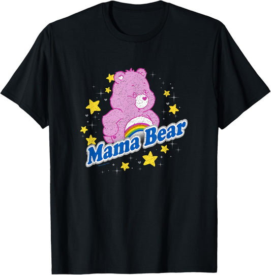Care Bears Mama Bear Cheer Bear Rainbow Stars Vintage Logo T-Shirt - T-Shirt | Black