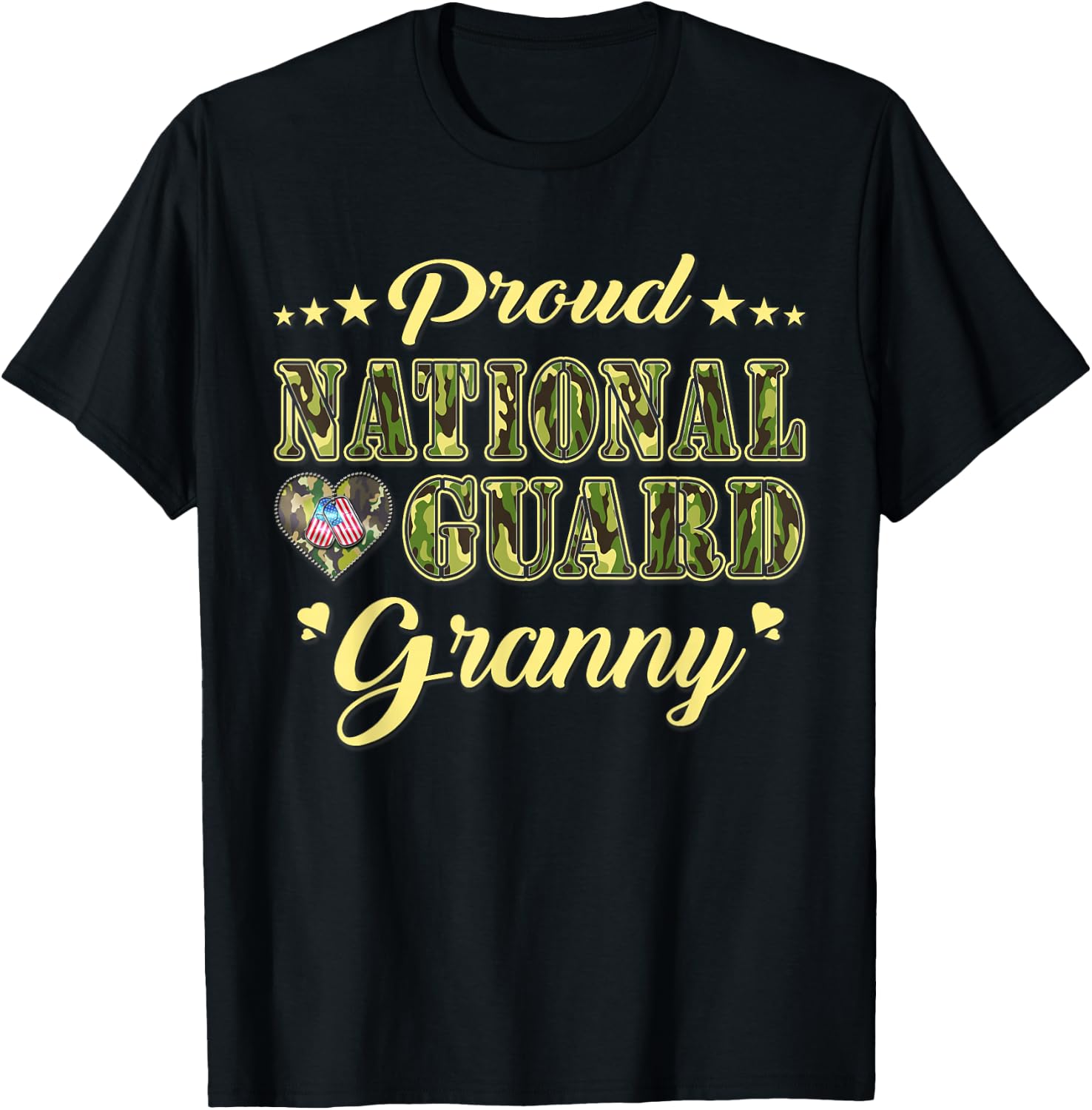 Proud National Guard Granny Dog Tags Heart Military Grandma T-Shirt - T-Shirt | Black
