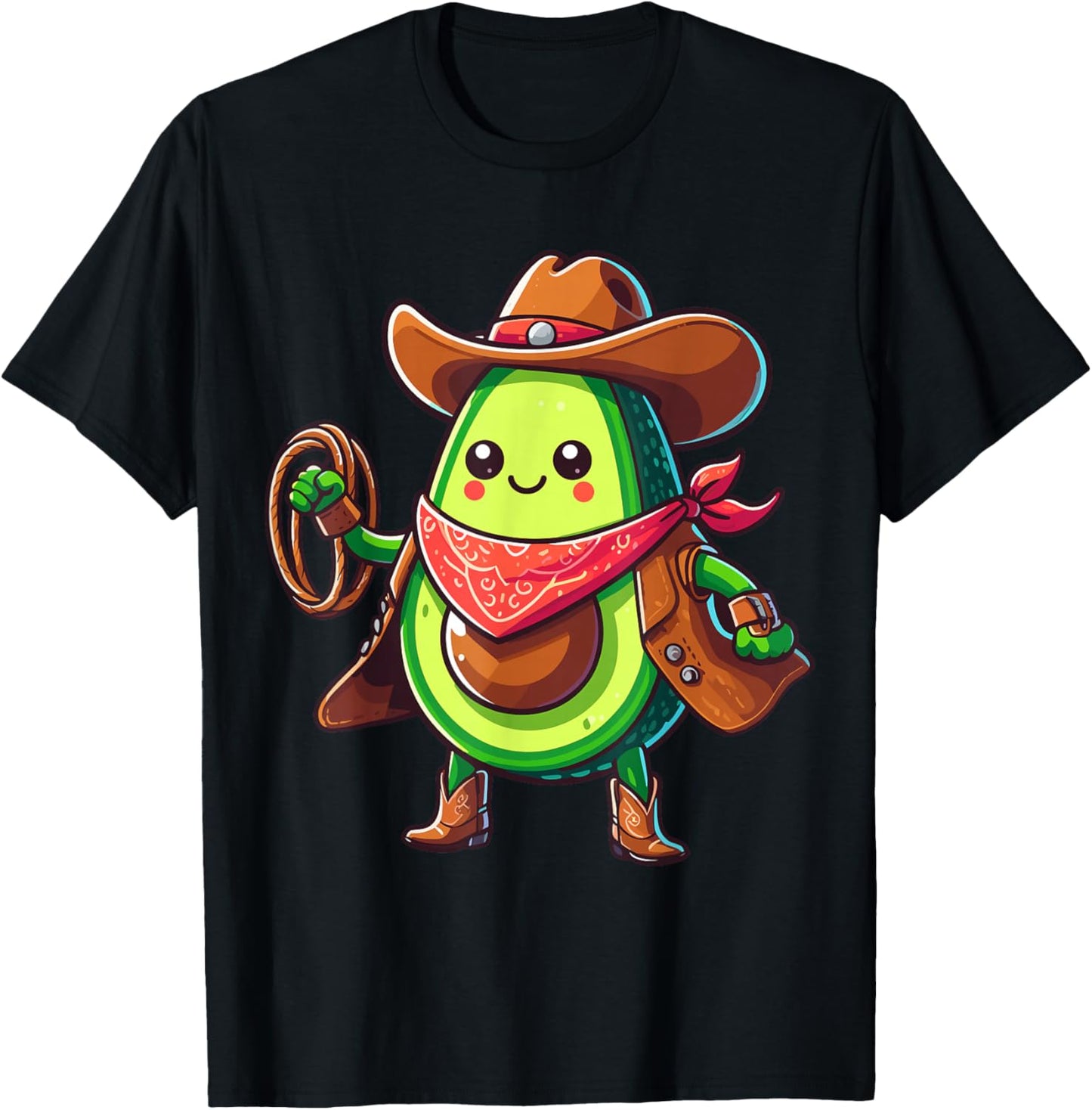 Avocado Western Cowboy Lovers | Cute Cattle Lasso Cartoon T-Shirt - T-Shirt | Black