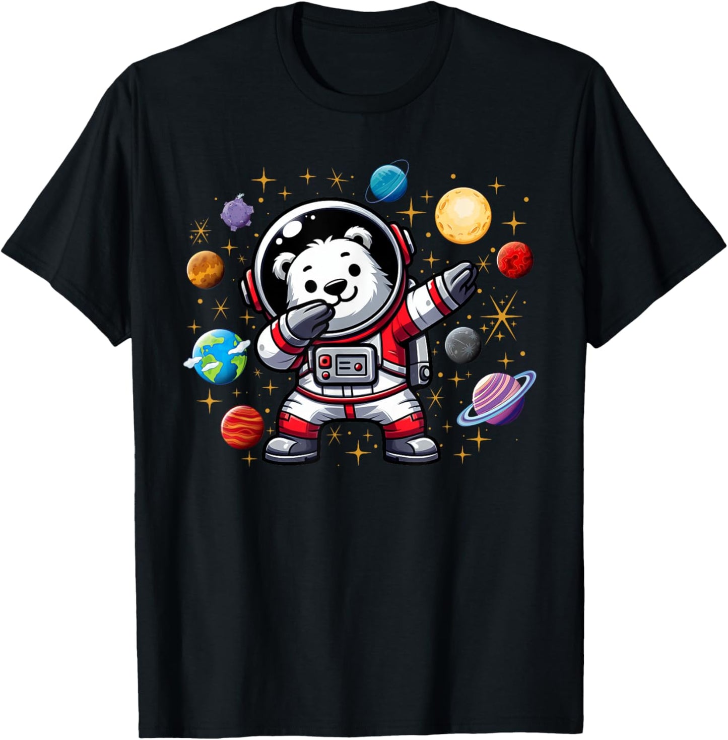 Polar Bear Astronaut Dabbin In Space Cosmic Galaxy Adventure T-Shirt - T-Shirt | Black