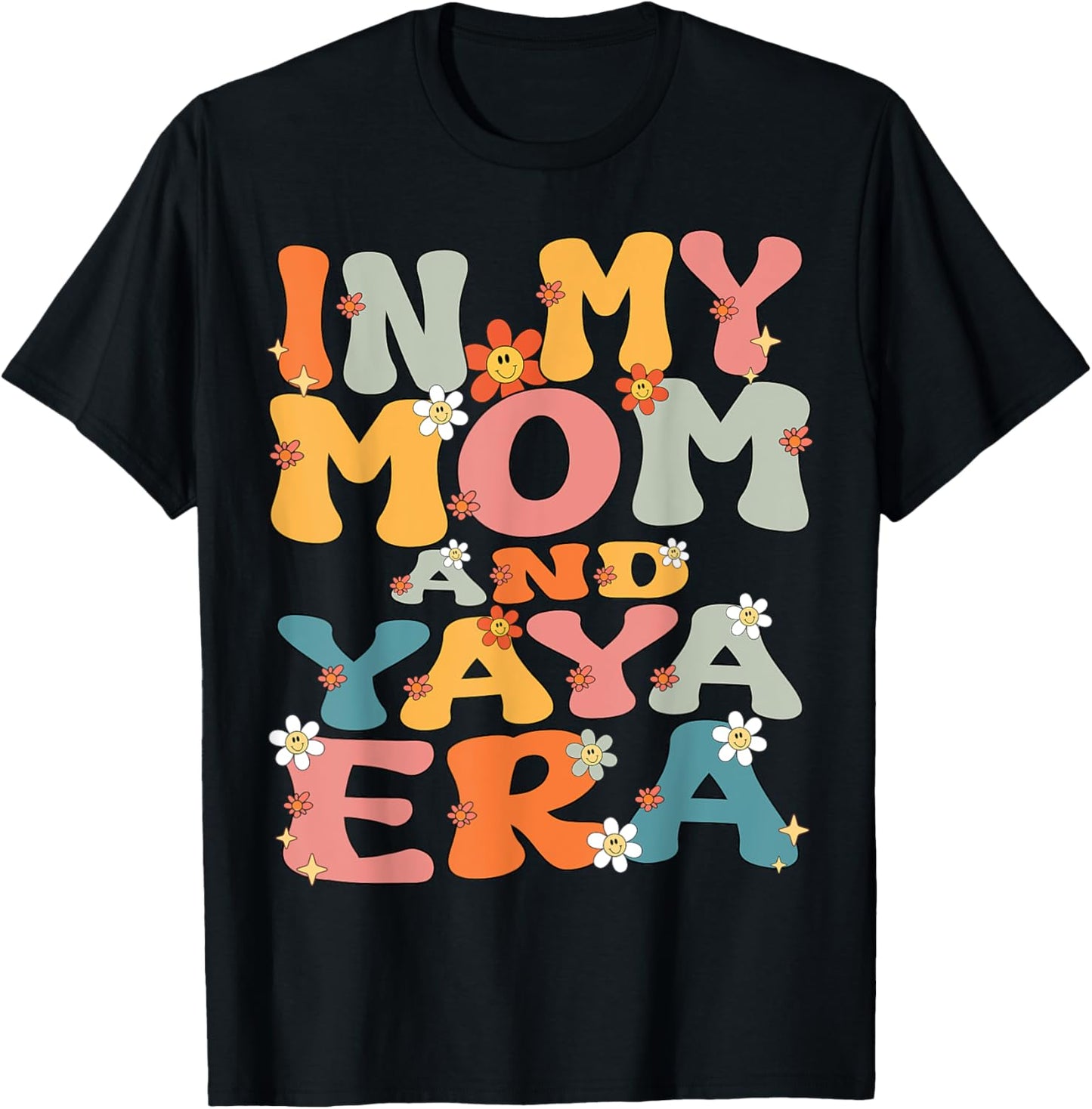 In My Mom And Yaya Era Groovy Mom And Yaya Grandma Christmas T-Shirt - T-Shirt | Black