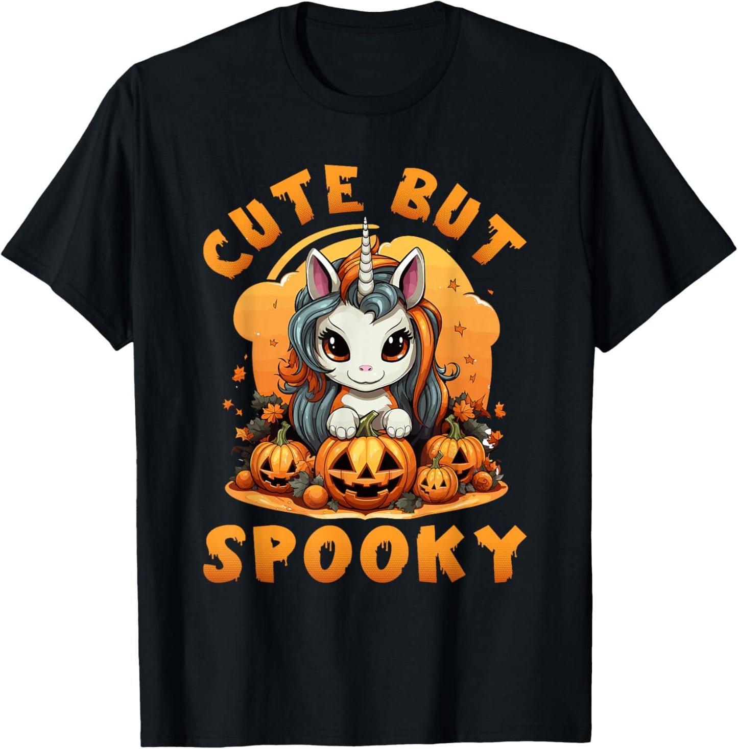 Cute Unicorn Halloween, Cute But Spooky Unicorn Girls T-Shirt - T-Shirt | Black