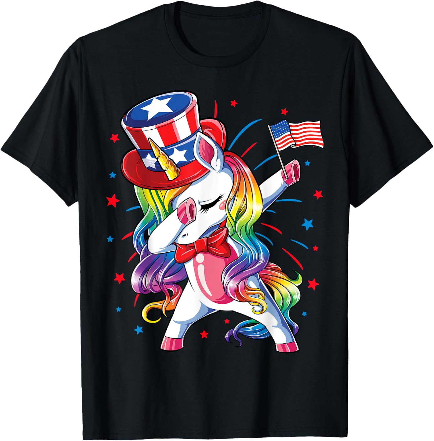 Dabbing Unicorn 4 July Uncle Sam Girls American T-Shirt - T-Shirt | Black