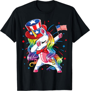 Dabbing Unicorn 4 July Uncle Sam Girls American T-Shirt - T-Shirt | Black