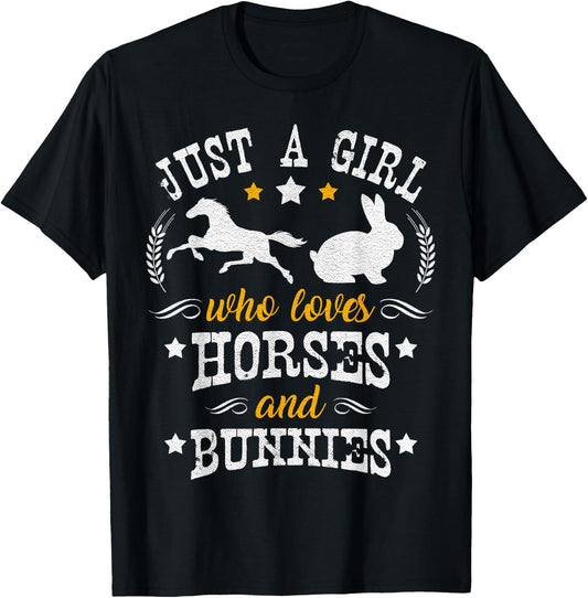 Horse Lover Gift - Just A Girl Who Loves Horses & Bunnies T-Shirt - T-Shirt | Black