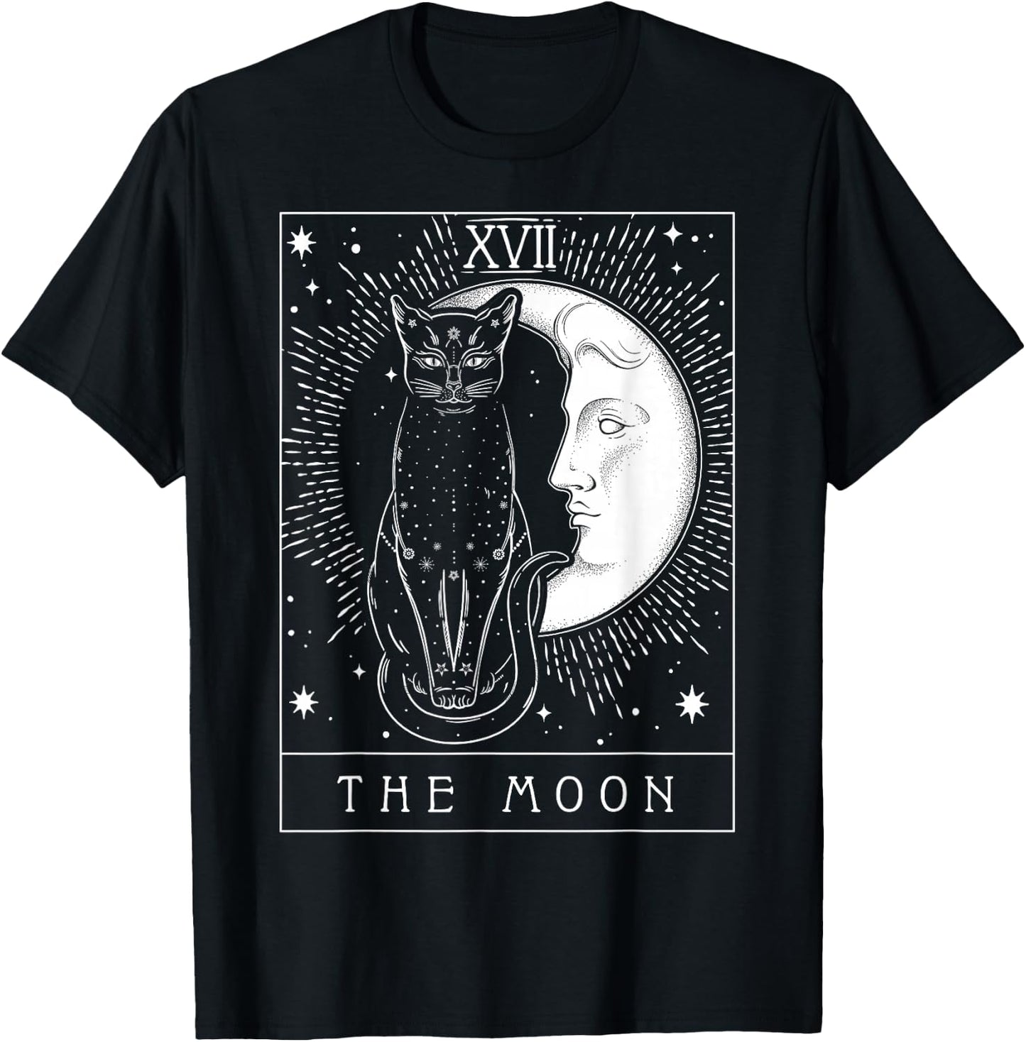 Tarot Card Crescent Moon and Cat Graphic Small T-Shirt - T-Shirt | Black