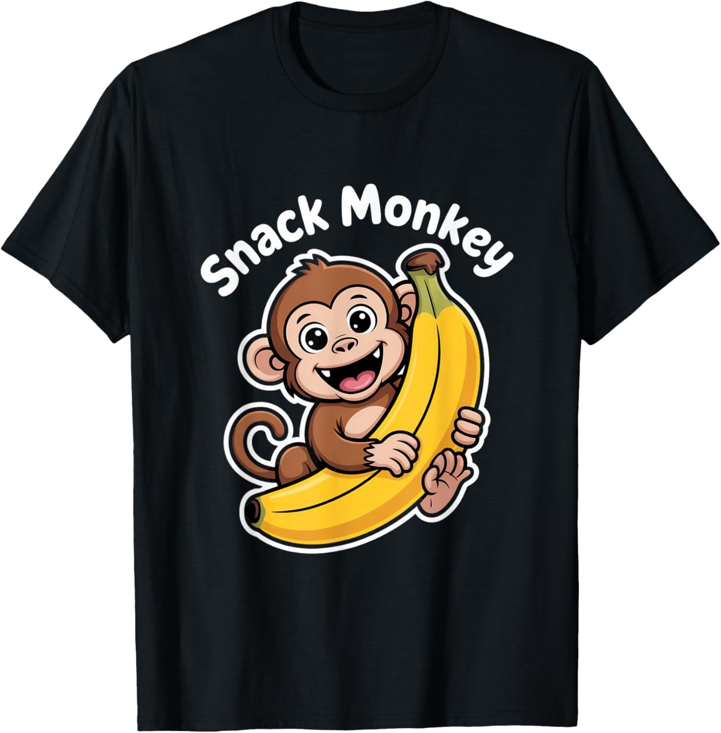 Snack Monkey Cute Banana Lover Fun Cartoon Style T-Shirt - T-Shirt | Black