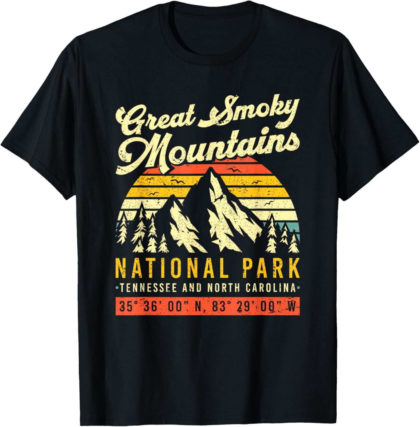 Smoky Mountains Tennessee NC Vintage Retro National Park T-Shirt - T-Shirt | Black