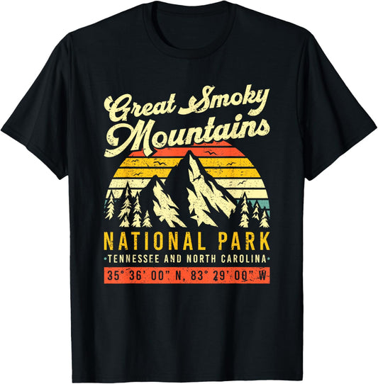 Smoky Mountains Tennessee NC Vintage Retro National Park T-Shirt - T-Shirt | Black