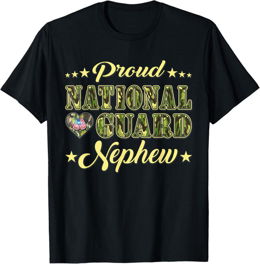 Proud National Guard Nephew Dog Tags Heart Military Family Kids T-Shirt - T-Shirt | Black
