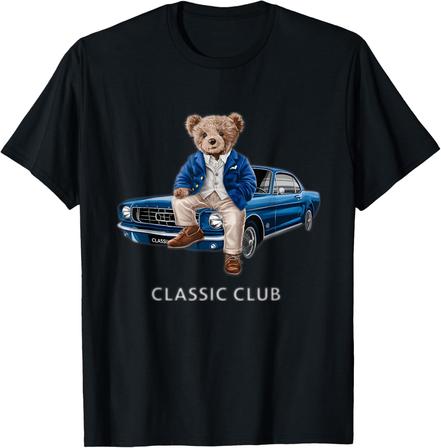 Enjoy Cool Teddy Bear with Classic Car Graphic Designs Fun T-Shirt - T-Shirt | Black