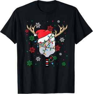 Christmas Pickleball Paddle Reindeer Santa Hat Xmas Costume T-Shirt - T-Shirt | Black