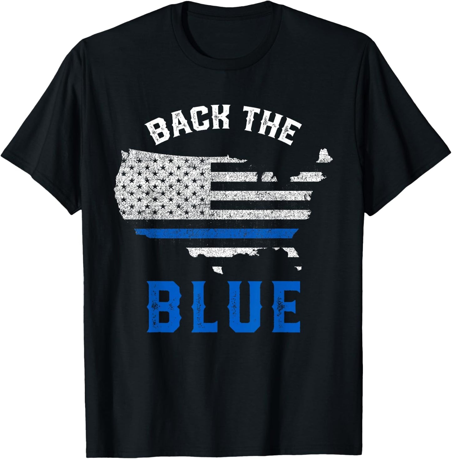 Police Support Back To The Blue US Flag Thin Blue Line T-Shirt - T-Shirt | Black