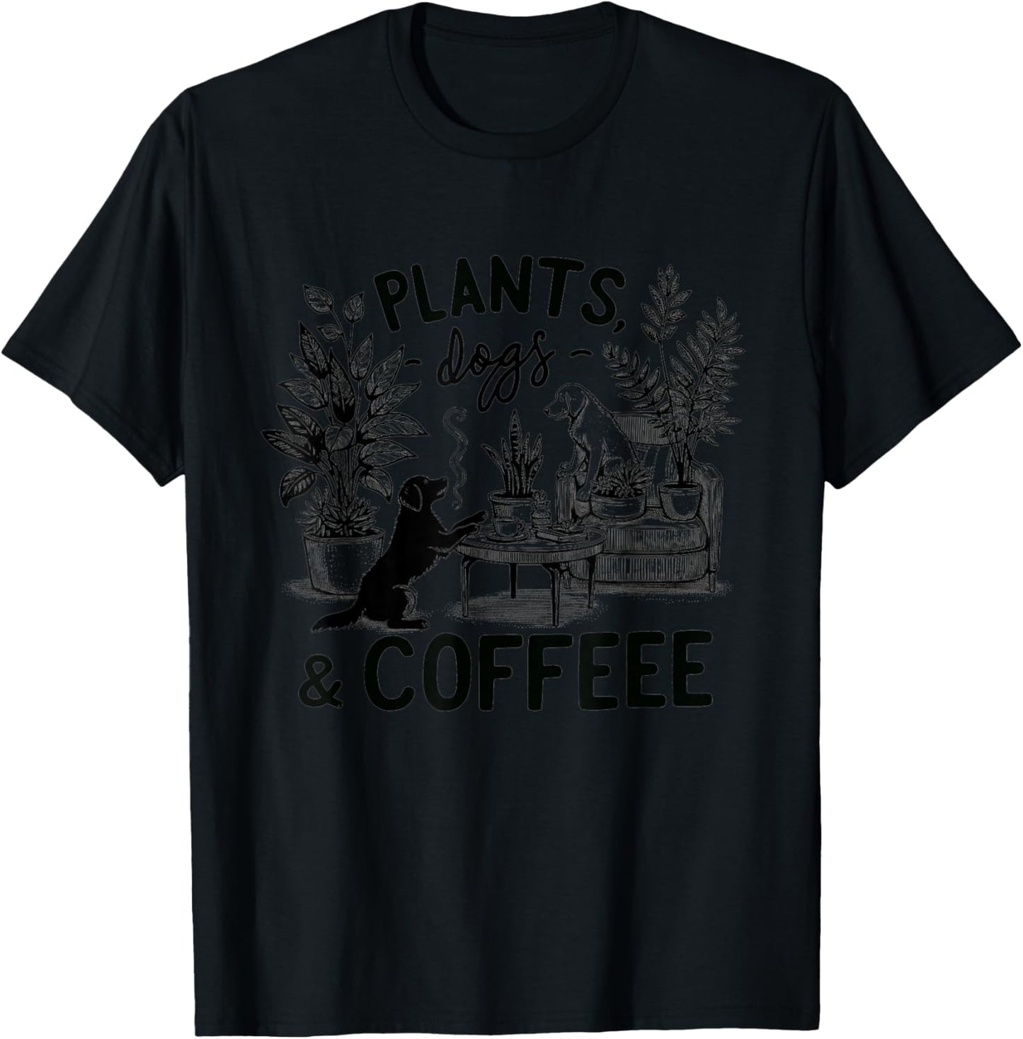 Plants Dogs Coffee Plant Lover Dog Mom Coffee Vintage T-Shirt - T-Shirt | Black