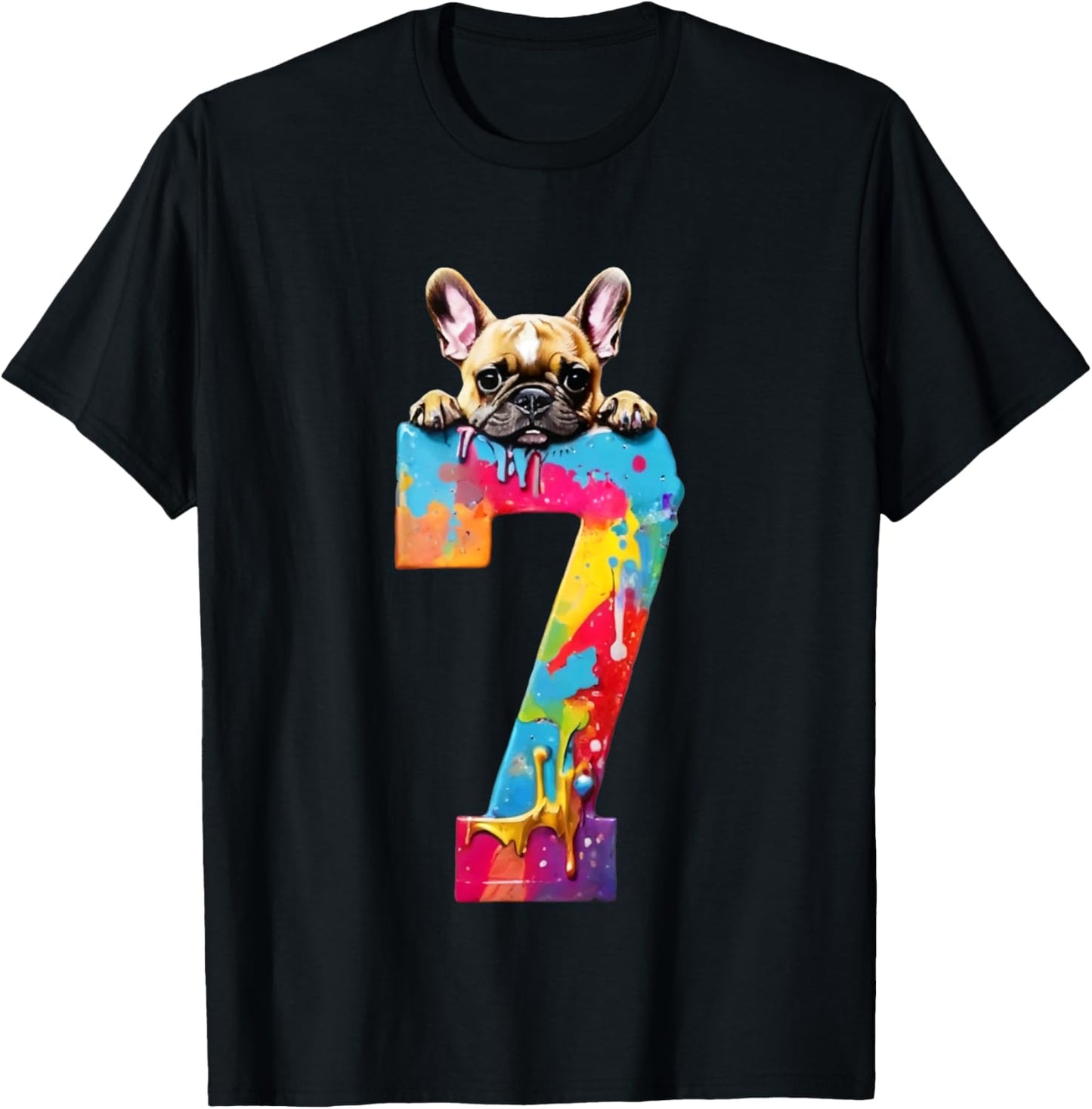 Dog 7 Years French Bulldog 7th Birthday T-Shirt - T-Shirt | Black
