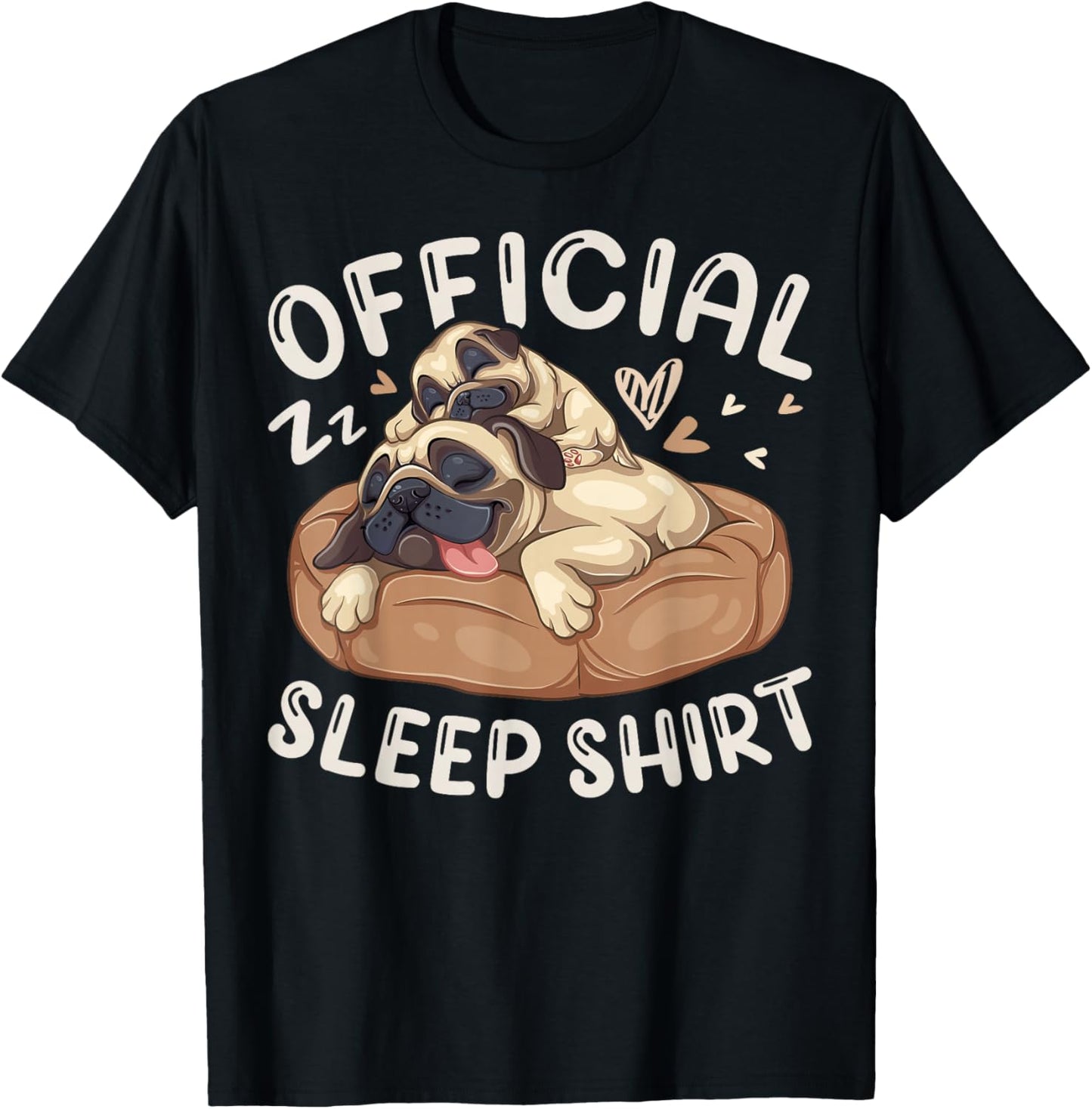 Official Sleep Shirt, Pug Dog with Puppy T-Shirt - T-Shirt | Black