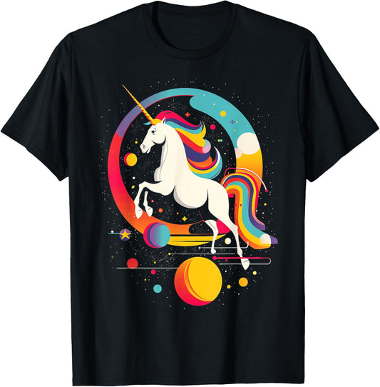 Unicorn Geometric Animal Art Colorful Graphic Unicorn T-Shirt - T-Shirt | Black