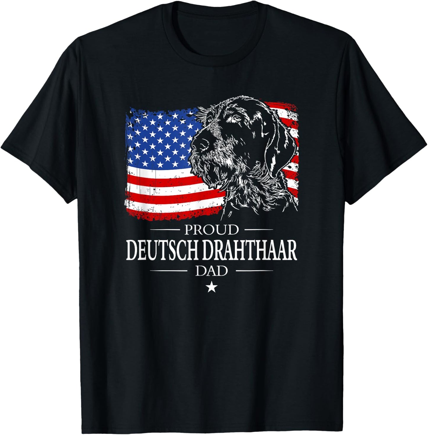 Proud Deutsch Drahthaar Dad American Flag patriotic dog gift T-Shirt - T-Shirt | Black
