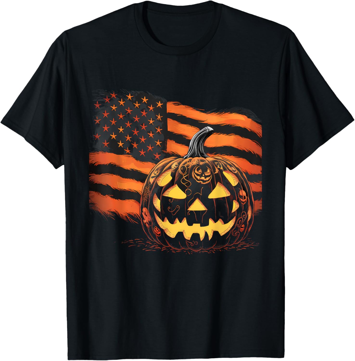 Halloween Pumpkin American Flag Horror Party Costume T-Shirt - T-Shirt | Black