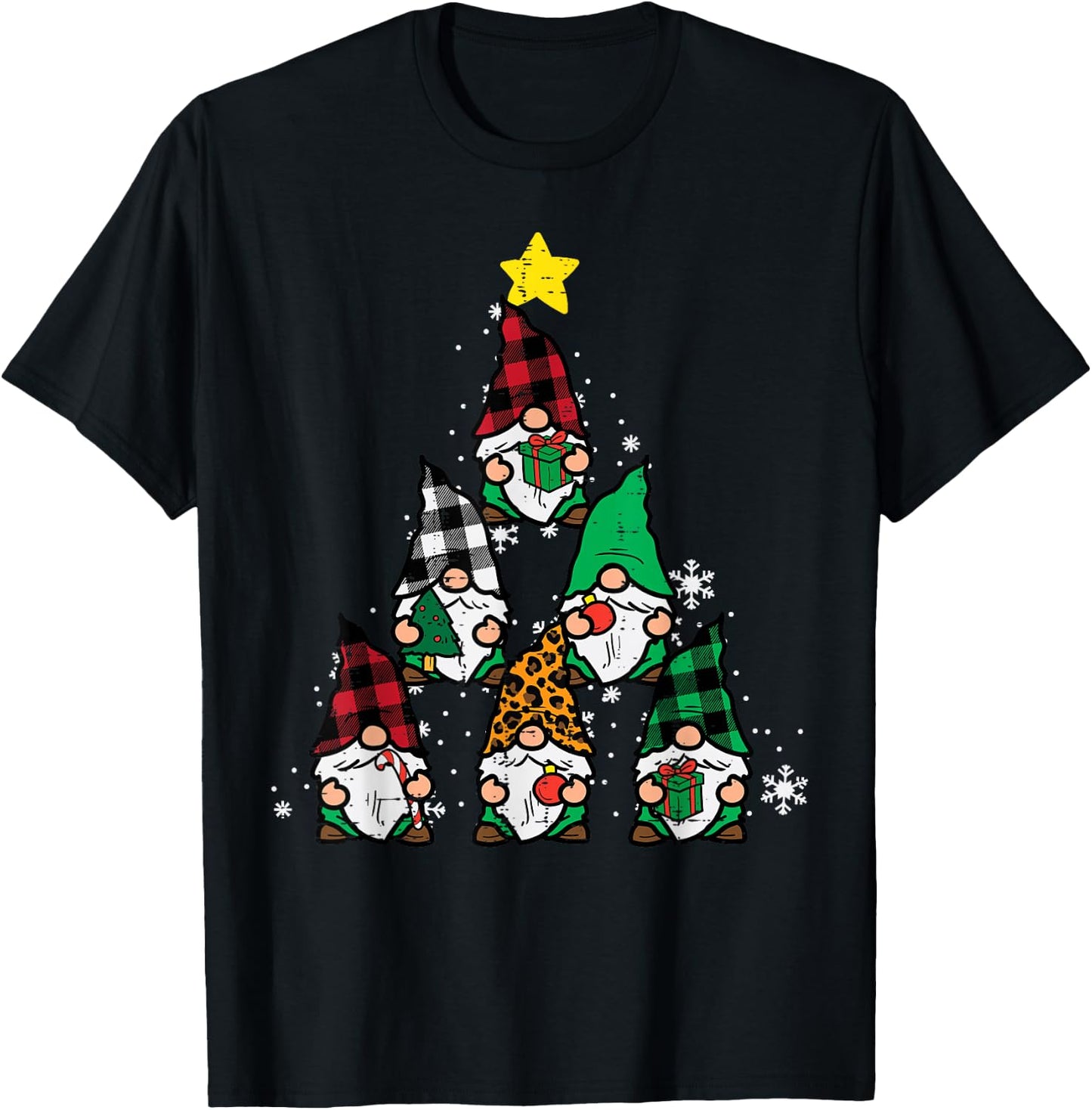 Gnomes Christmas Tree Funny Xmas Holidays Men Women Kids T-Shirt - T-Shirt | Black